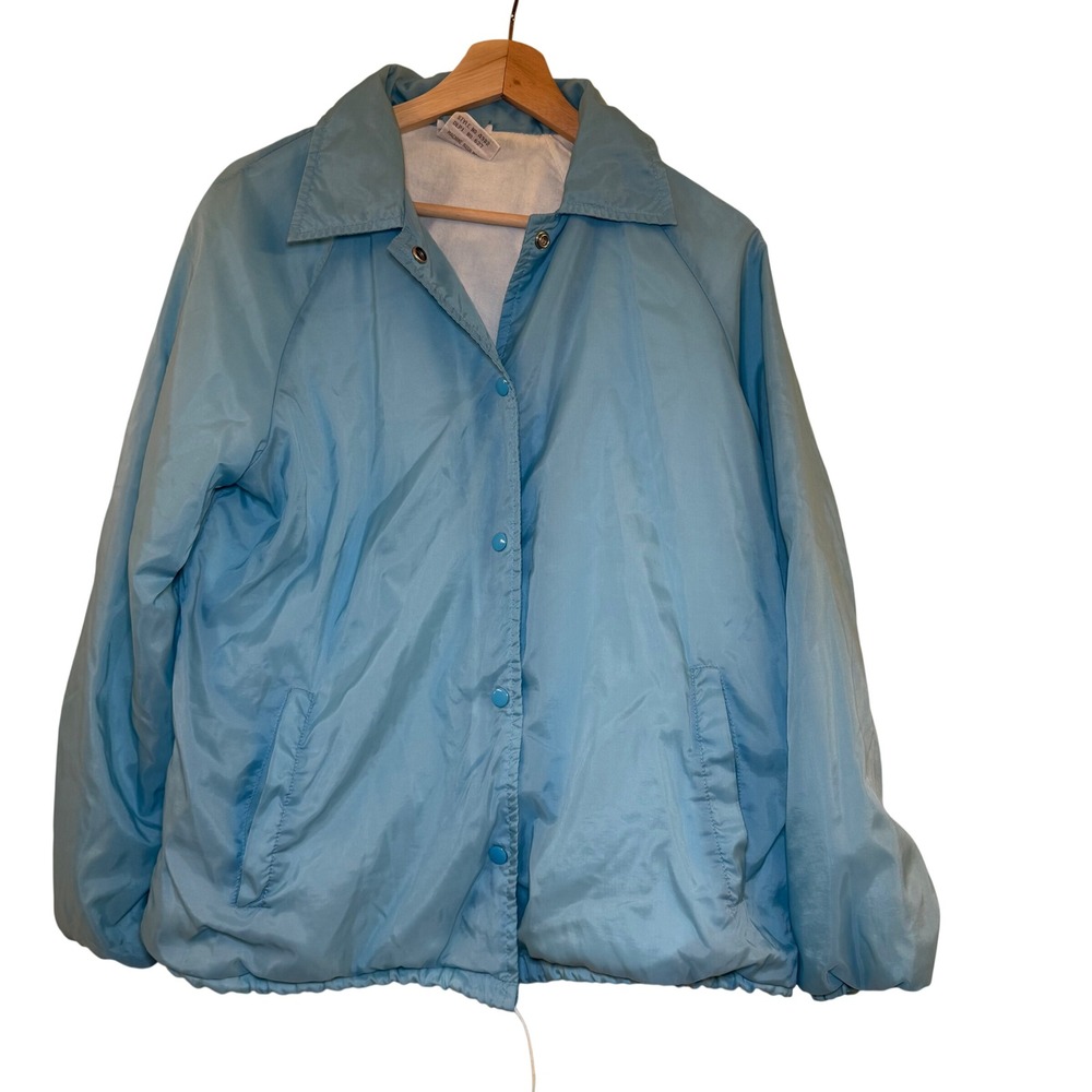 Vintage‎ Sears Light Blue Coaches Jacket Nylon Windbreaker Snap Front Womens L